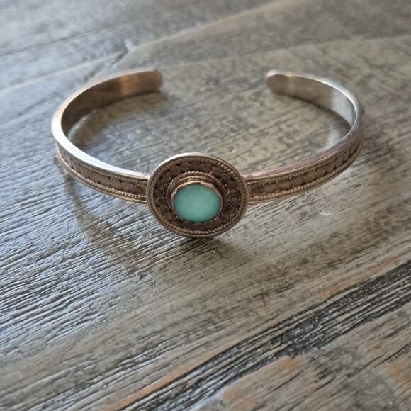 Anna Beck Jewelry - Vintage Anna Beck Cuff Bracelet Sterling Silver 925 Dot Blue Stone #39